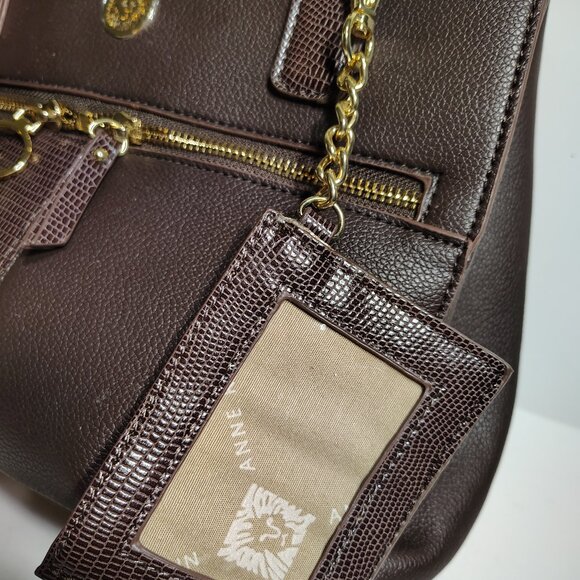Elegant Brown Anne Klein Satchel w/ Textured Faux Leather + Gold Tone Hardware - Picture 4 of 16